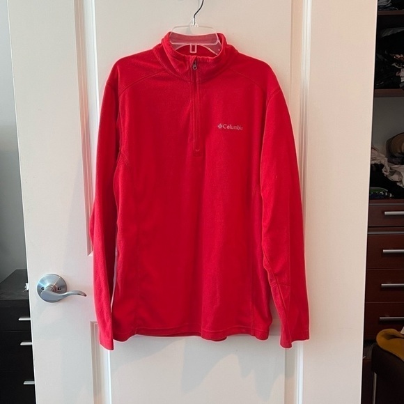 Columbia 1/4 Zip Sweater Jacket Mens Red Fleece - Picture 1 of 12